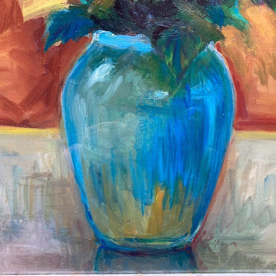 広瀬寅夫】1984年制作 79歳時の油絵 花瓶の菊花 12号