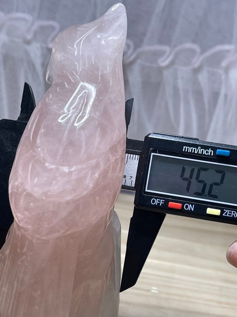 大きい❣️天然水晶 高品質 ローズクォーツ 鳥　手彫リ543g 置物  綺麗