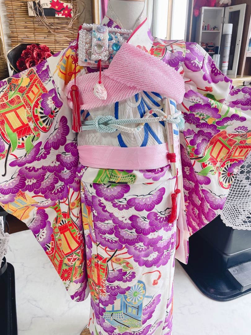 七五三5〜7歳様　松の葉御所車柄　四つ身