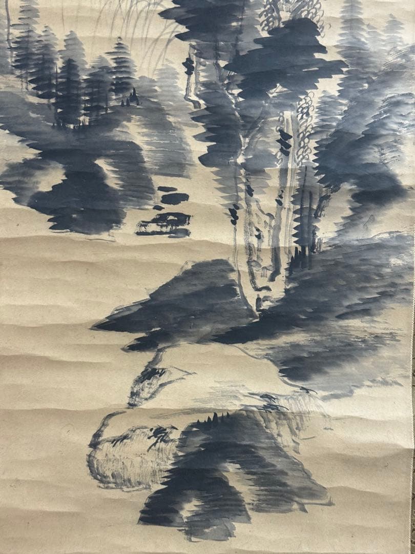 東艶斎花翁？ 紙本肉筆 水墨山水 海堂蔵記載箱付 掛軸 送料込み260118