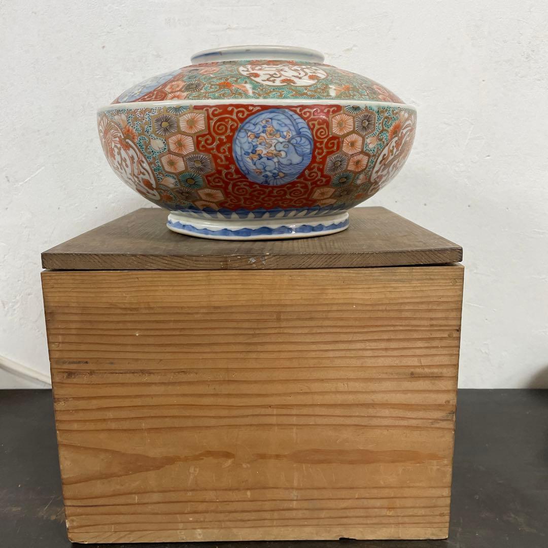 古伊万里 蓋物 菓子器 大平鉢 赤絵 色絵 窓絵 箱付