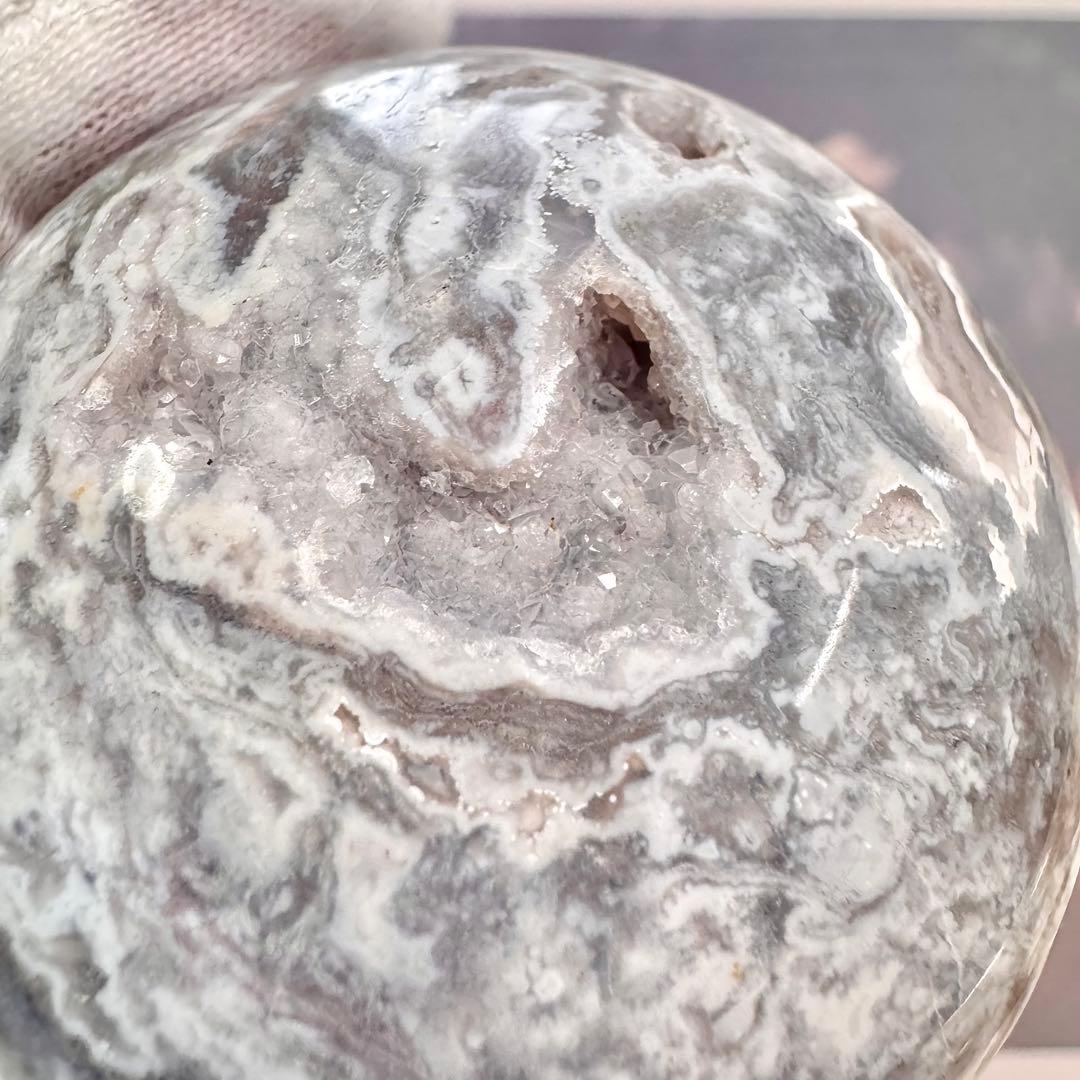 【D279】レアカラー×ほんわかパープル モスアゲートスフィア 約63.5mm