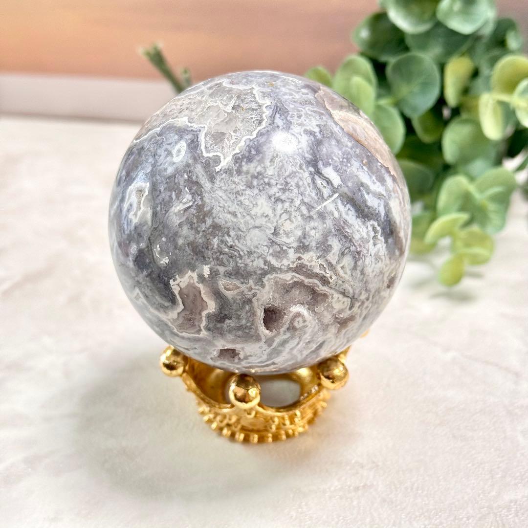 【D279】レアカラー×ほんわかパープル モスアゲートスフィア 約63.5mm