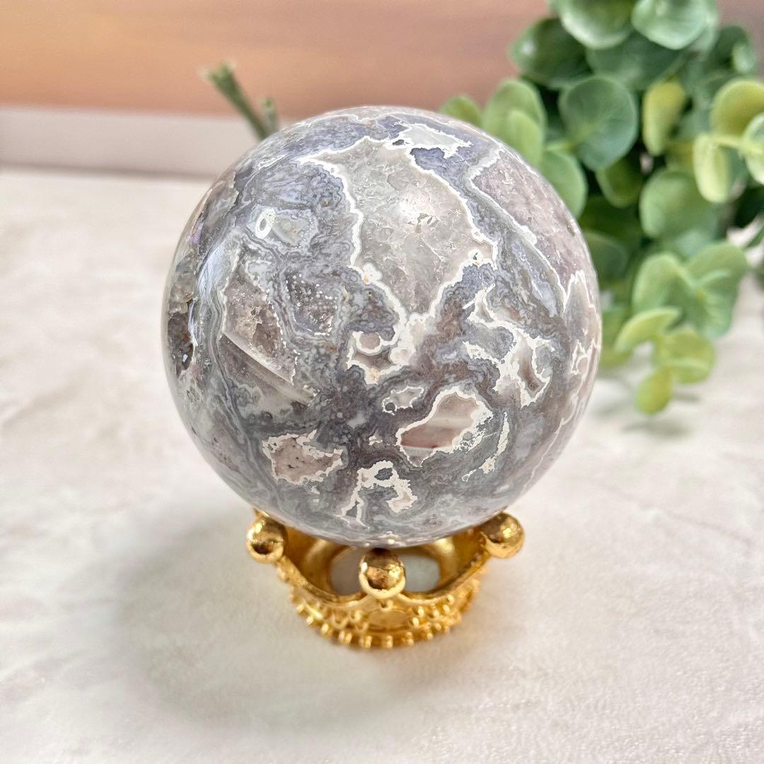 【D279】レアカラー×ほんわかパープル モスアゲートスフィア 約63.5mm