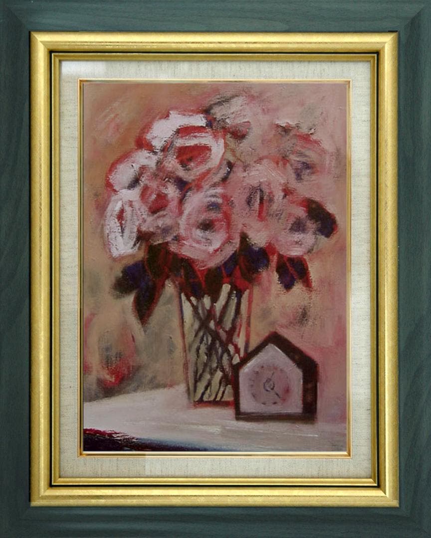 油絵 菅家令子 絵 絵画 インテリア 額付(黒) uF6-112502 花 ばら