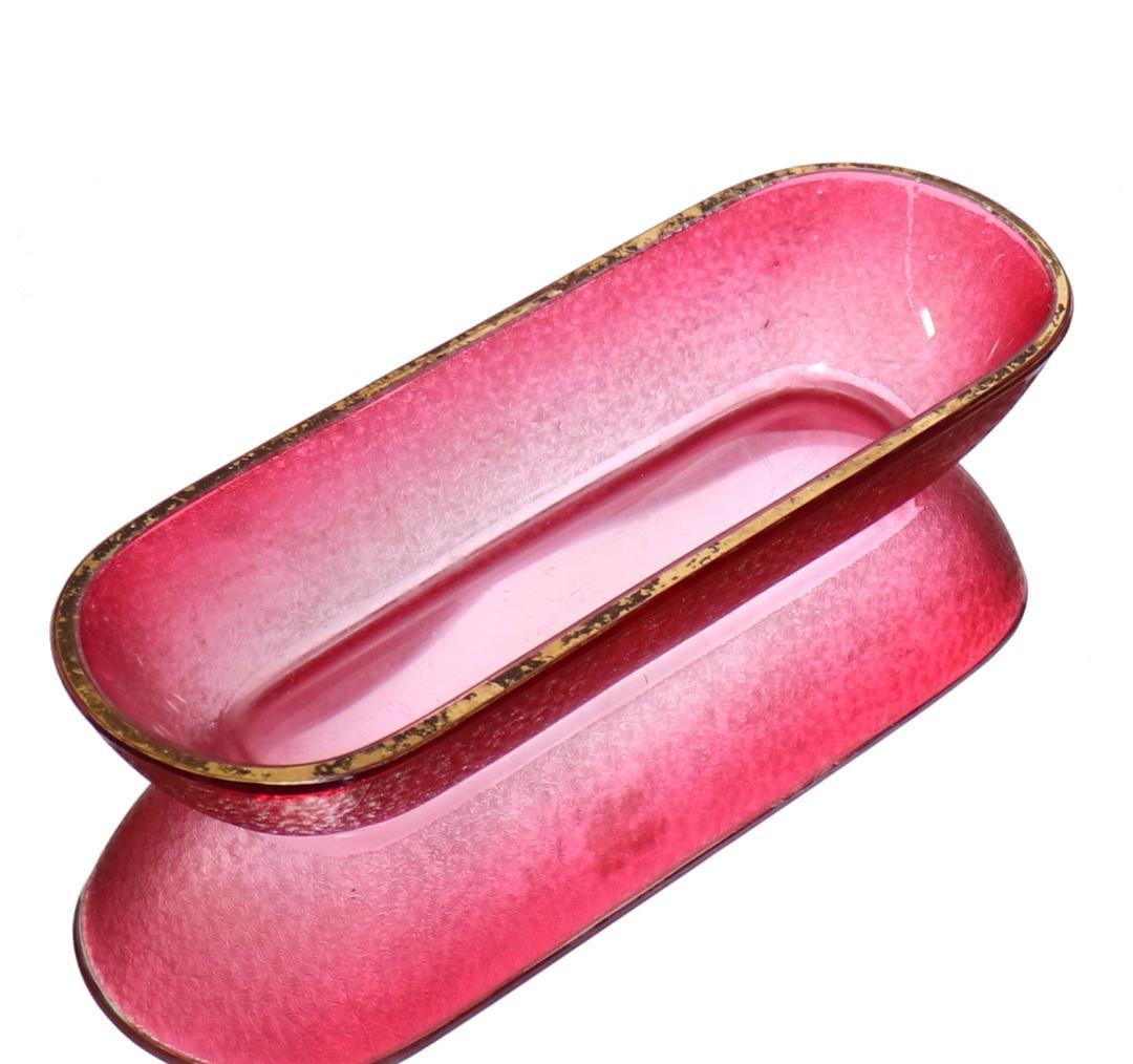 オールド・バカラ 最高級春海商店特注品 青海波模様 赤色被せ金彩舟形鉢 懐石料理