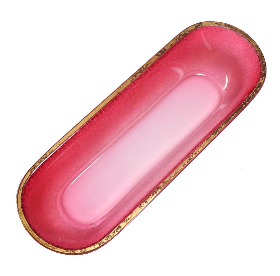 オールド・バカラ 最高級春海商店特注品 青海波模様 赤色被せ金彩舟形鉢 懐石料理