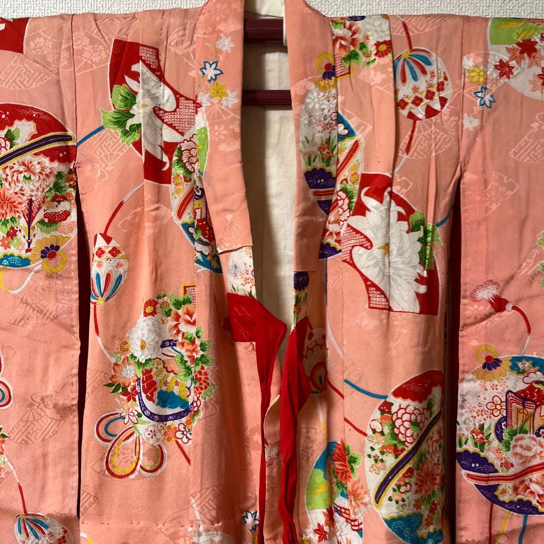 七五三　3歳　アンティーク　着物　ピンク　被布　正絹