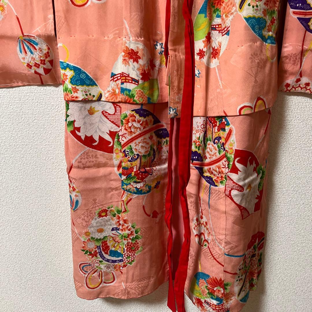 七五三　3歳　アンティーク　着物　ピンク　被布　正絹