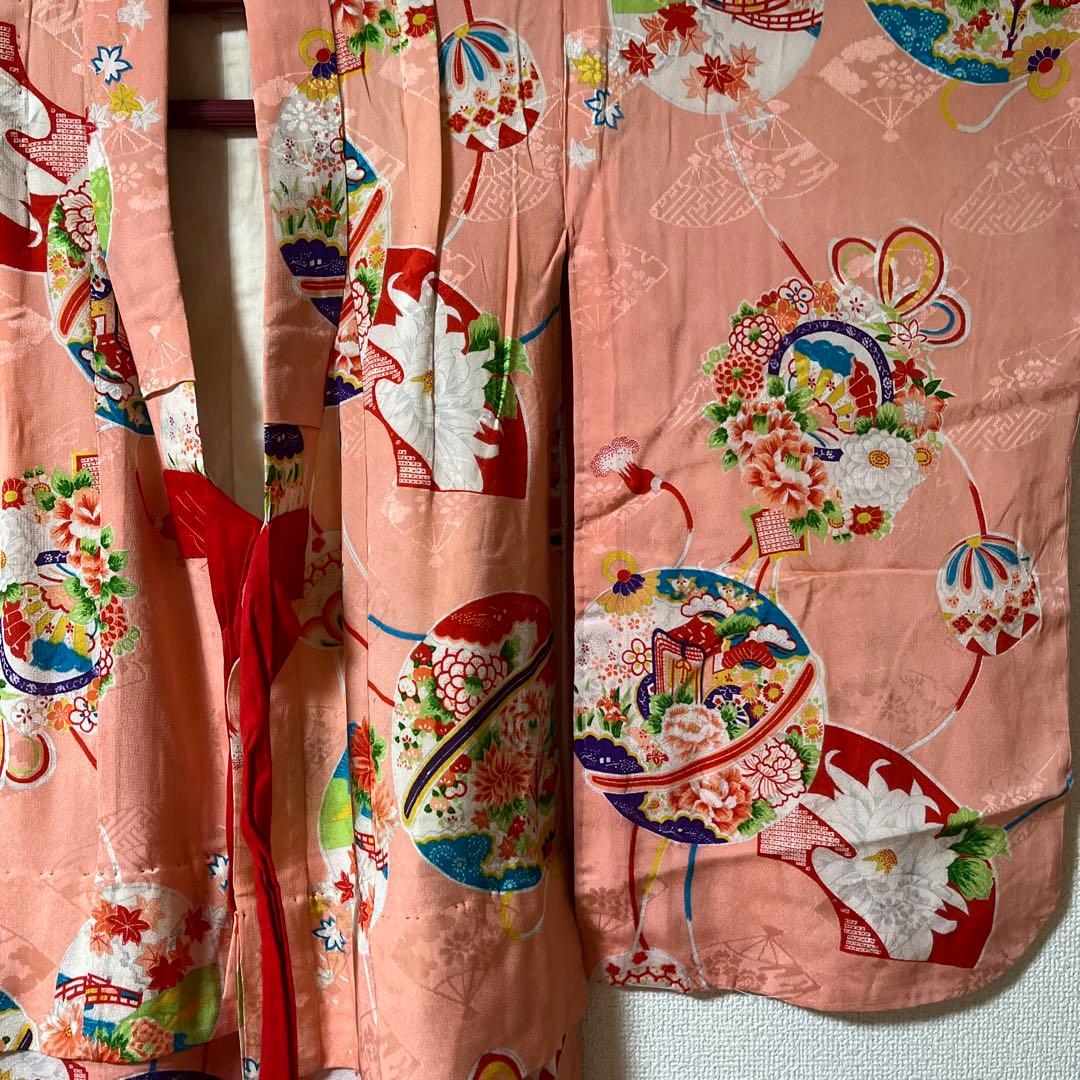 七五三　3歳　アンティーク　着物　ピンク　被布　正絹