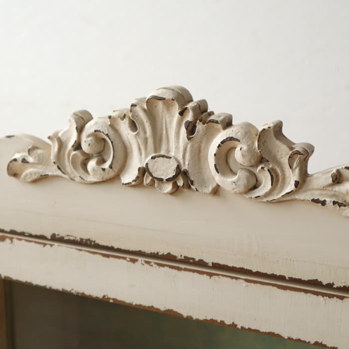 シャビーシック ホワイト ガラスケース 古家具 壁掛け 飾り棚