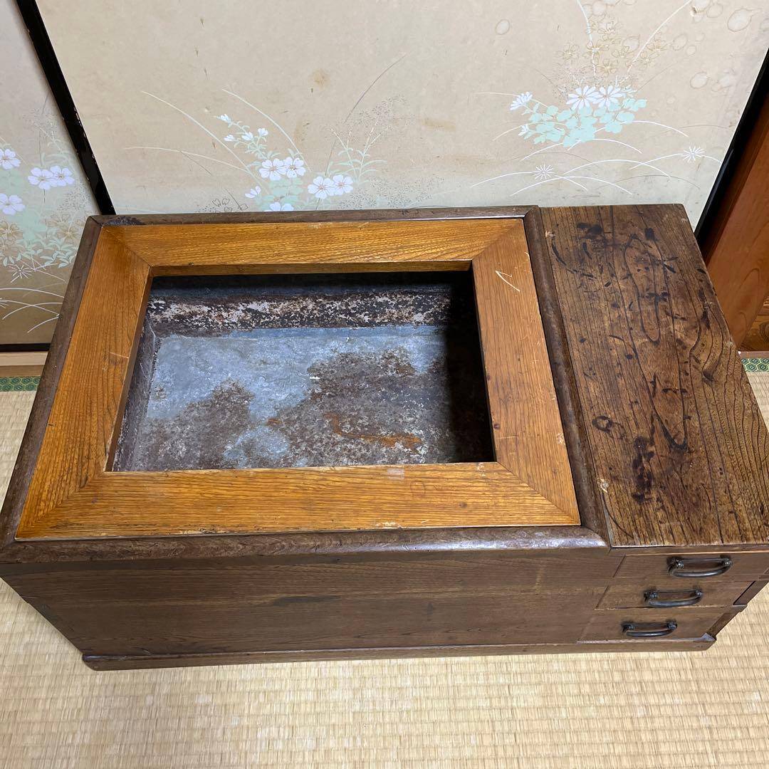 火鉢　木製　レトロ　長火鉢　引き出し　古民家　和骨董　キャンプ
