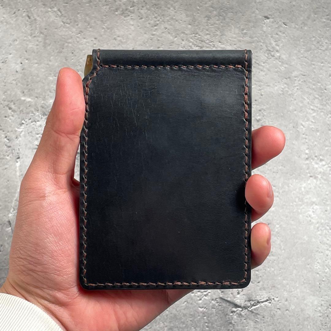 マネークリップ　イタリアンレザー　ツートン　牛革　札バサミ　真鍮