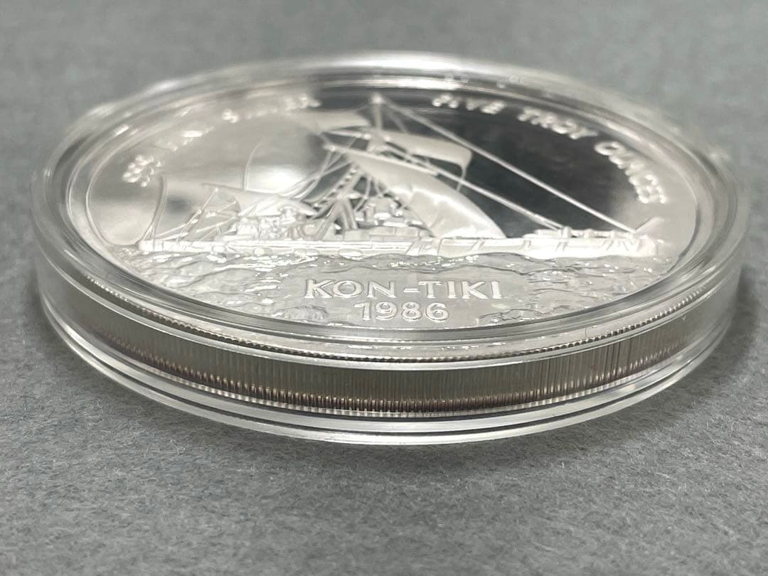 【超大型】1986年 西サモア コンティキ号 5オンス 銀貨 プルーフ 純銀