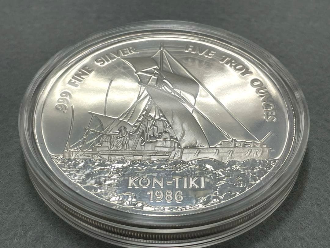 【超大型】1986年 西サモア コンティキ号 5オンス 銀貨 プルーフ 純銀