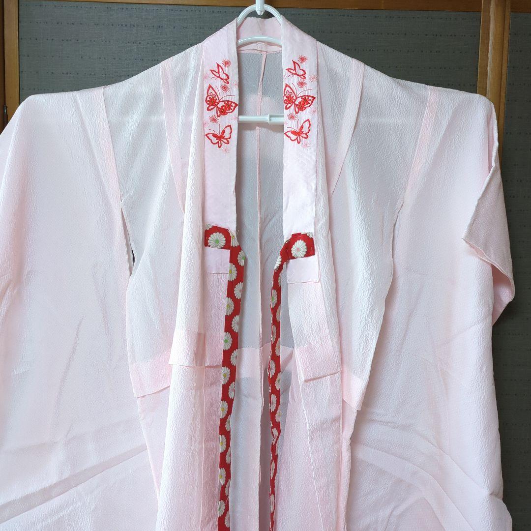 七五三　７歳　女の子　着物　和装　オレンジ系　緑の帯　フルセット