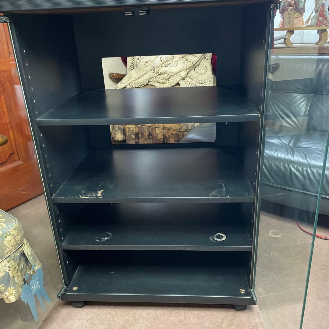 木製オーディオラック ガラス扉付き