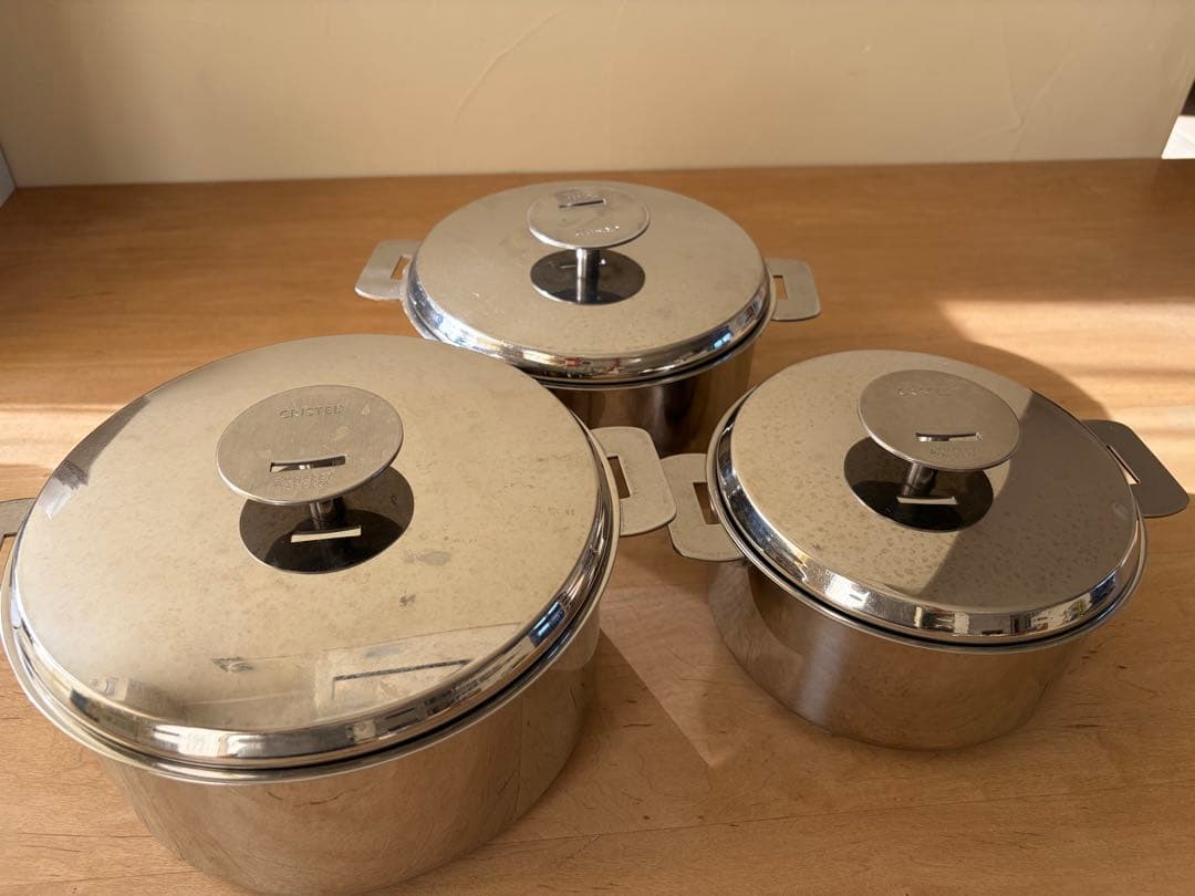 クリステル 深鍋 16/18/20cm 蓋付き 3点セット ハンドル2種