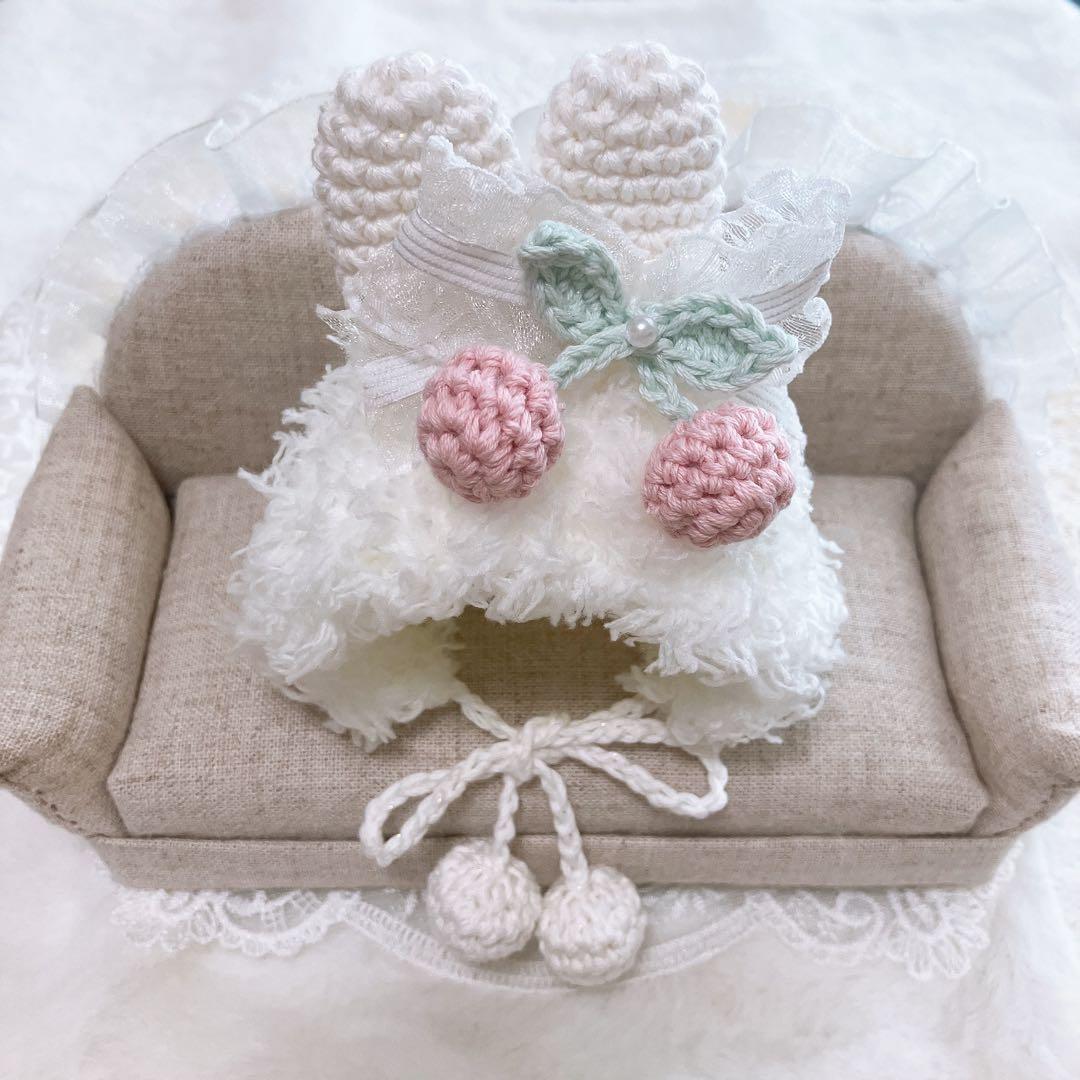 10センチちびぐるみ にじぱぺ ぬい服 うさ耳ボンネット さくらんぼ