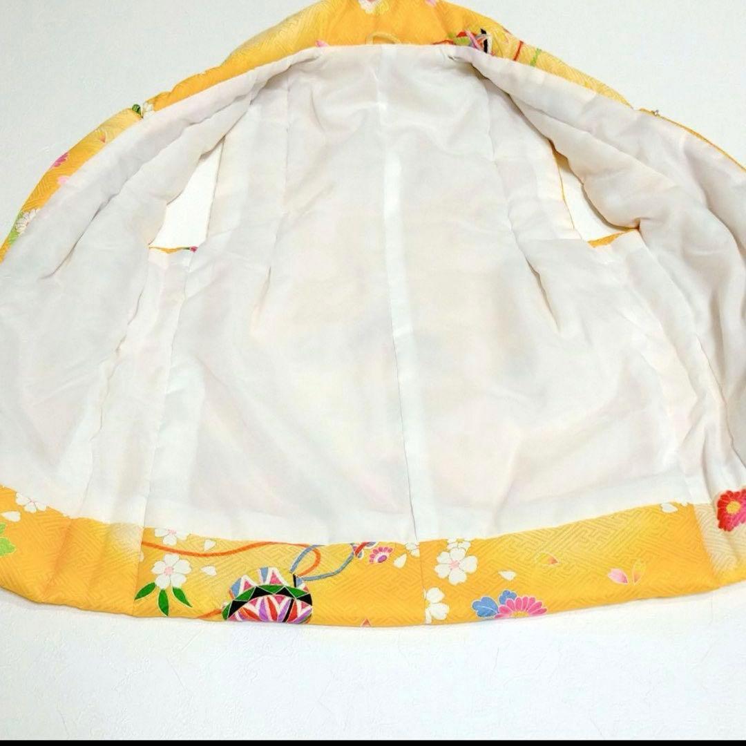 【美品】七五三 正絹被布コート 黄 花柄 3歳 女の子