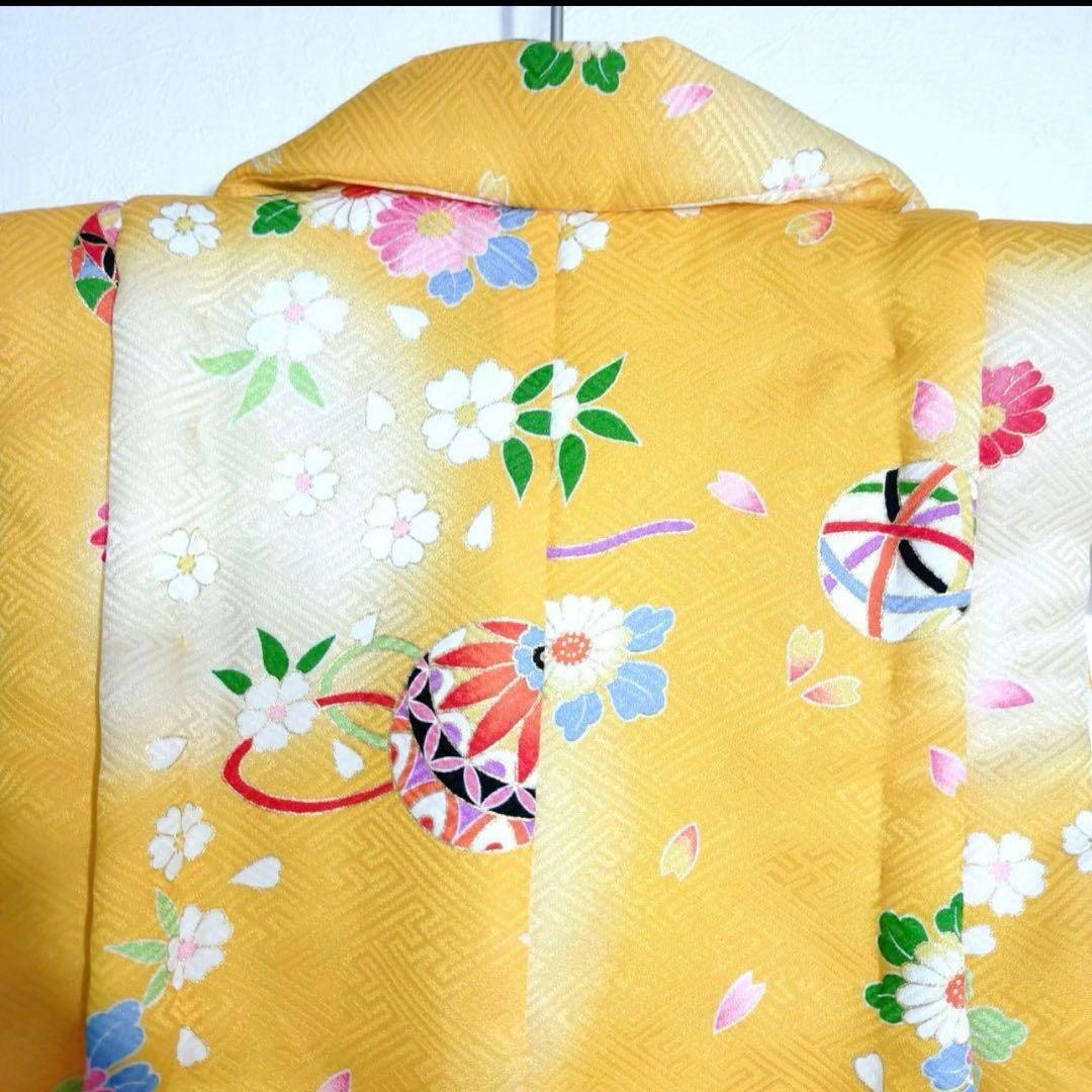 【美品】七五三 正絹被布コート 黄 花柄 3歳 女の子