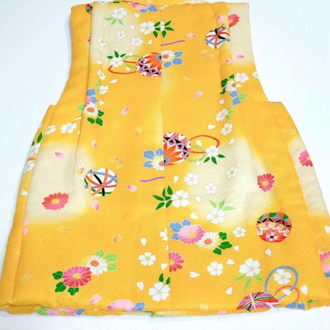 【美品】七五三 正絹被布コート 黄 花柄 3歳 女の子