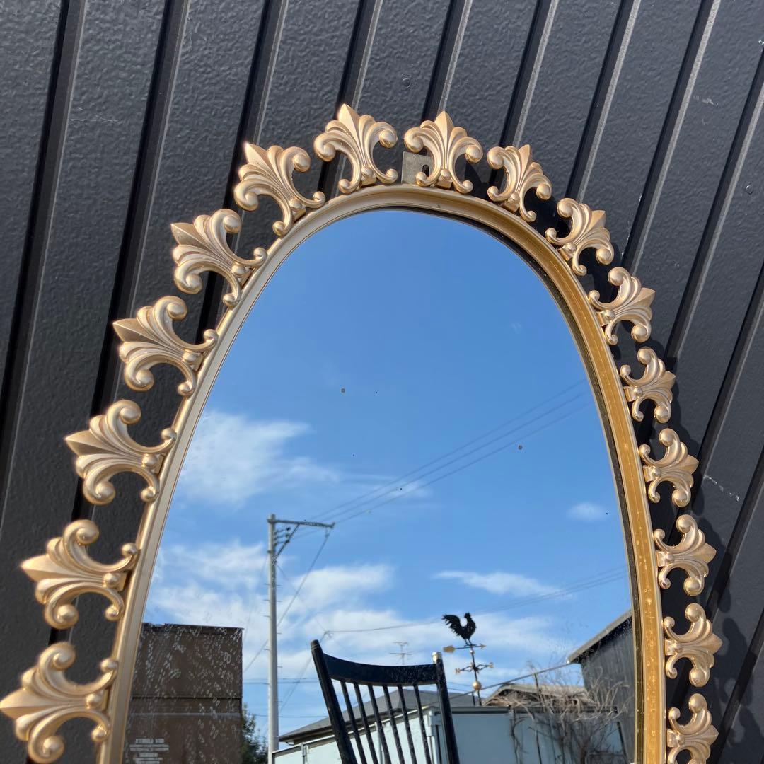 アンティーク 百合の紋章 シャンブール アイアンフレーム 楕円型 壁掛け鏡