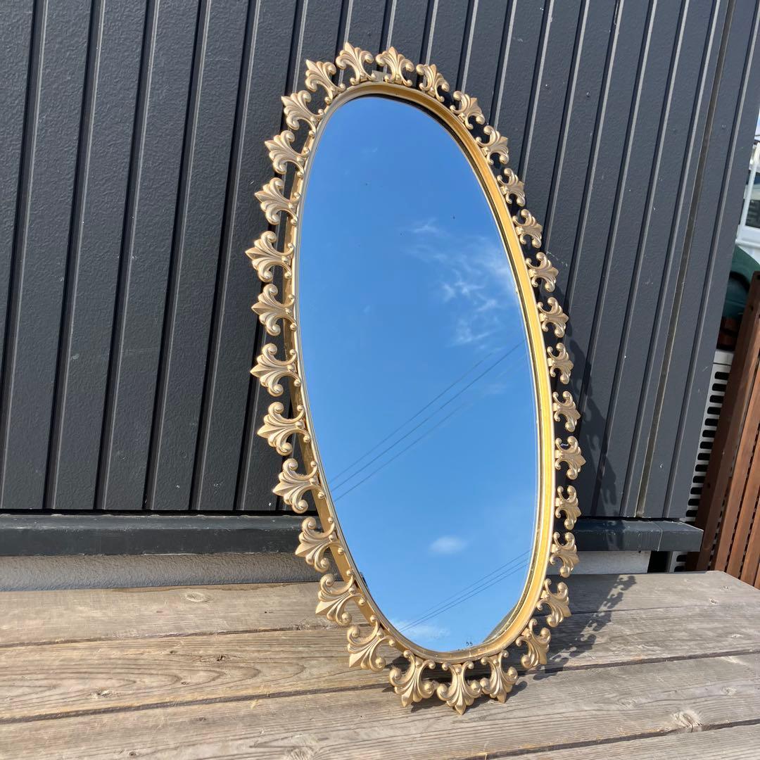 アンティーク 百合の紋章 シャンブール アイアンフレーム 楕円型 壁掛け鏡