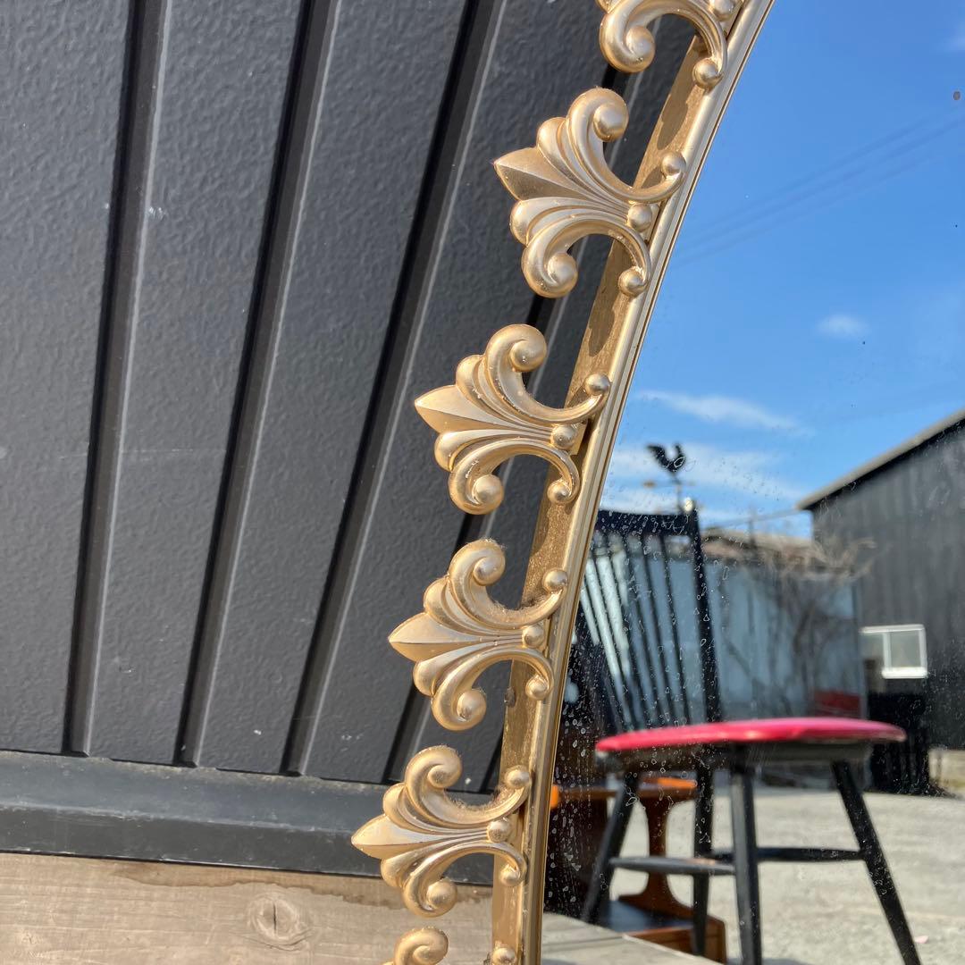 アンティーク 百合の紋章 シャンブール アイアンフレーム 楕円型 壁掛け鏡