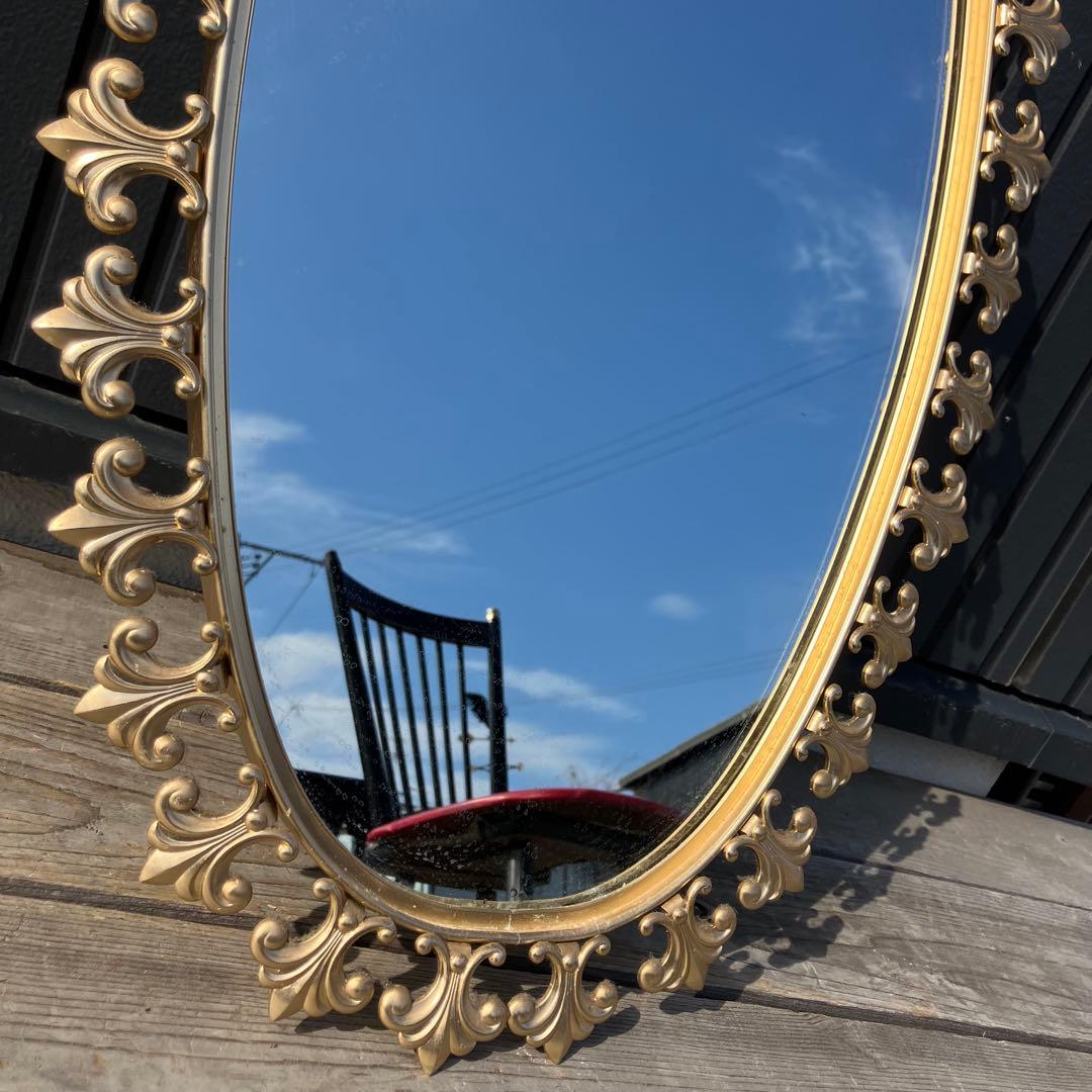 アンティーク 百合の紋章 シャンブール アイアンフレーム 楕円型 壁掛け鏡