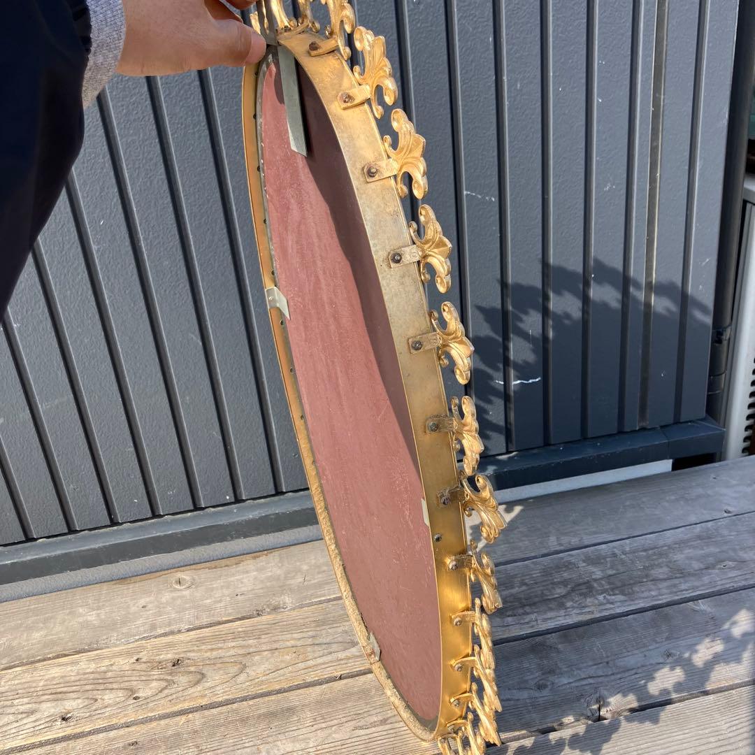 アンティーク 百合の紋章 シャンブール アイアンフレーム 楕円型 壁掛け鏡