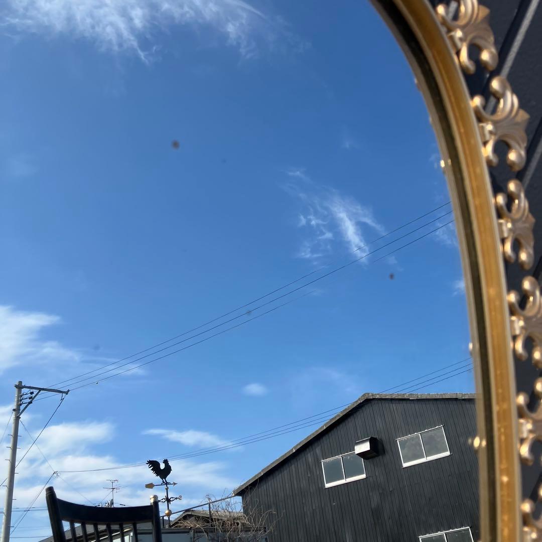 アンティーク 百合の紋章 シャンブール アイアンフレーム 楕円型 壁掛け鏡