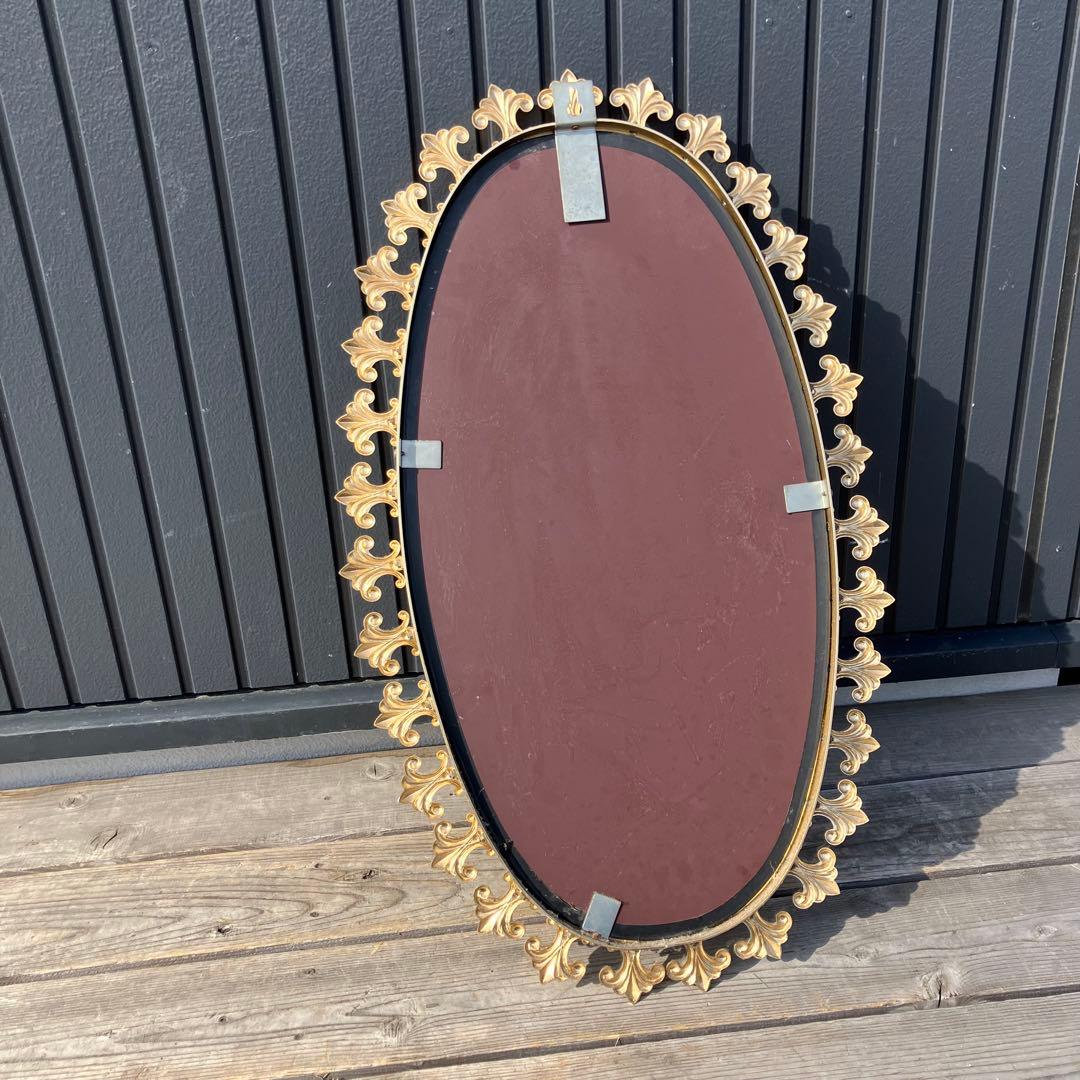 アンティーク 百合の紋章 シャンブール アイアンフレーム 楕円型 壁掛け鏡