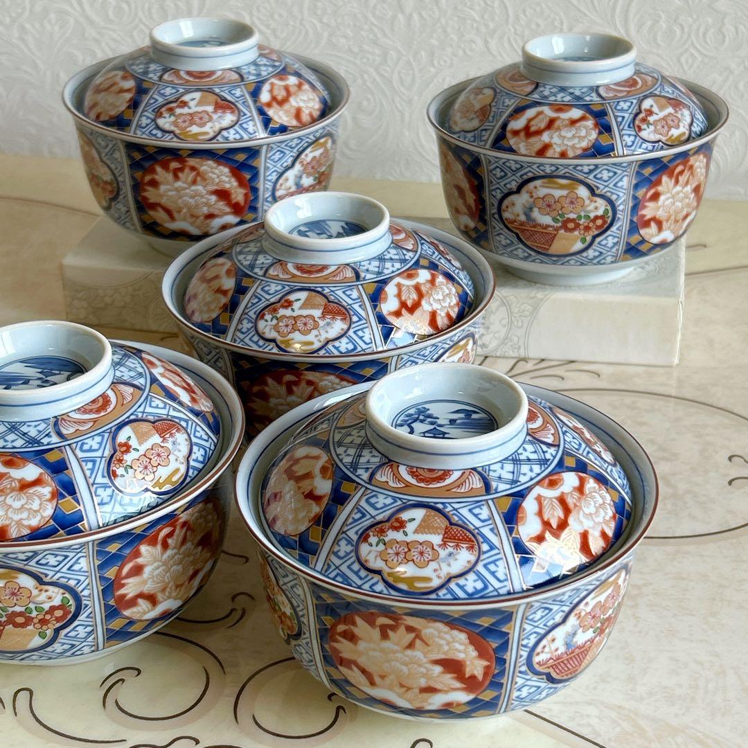 有田焼 醍醐窯 献上古伊万里 蓋付き丼ぶり揃 5客 雑煮碗 どんぶり 色絵