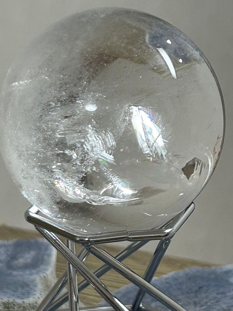 水晶インクォーツ　スフィア　 虹　天然石　置物