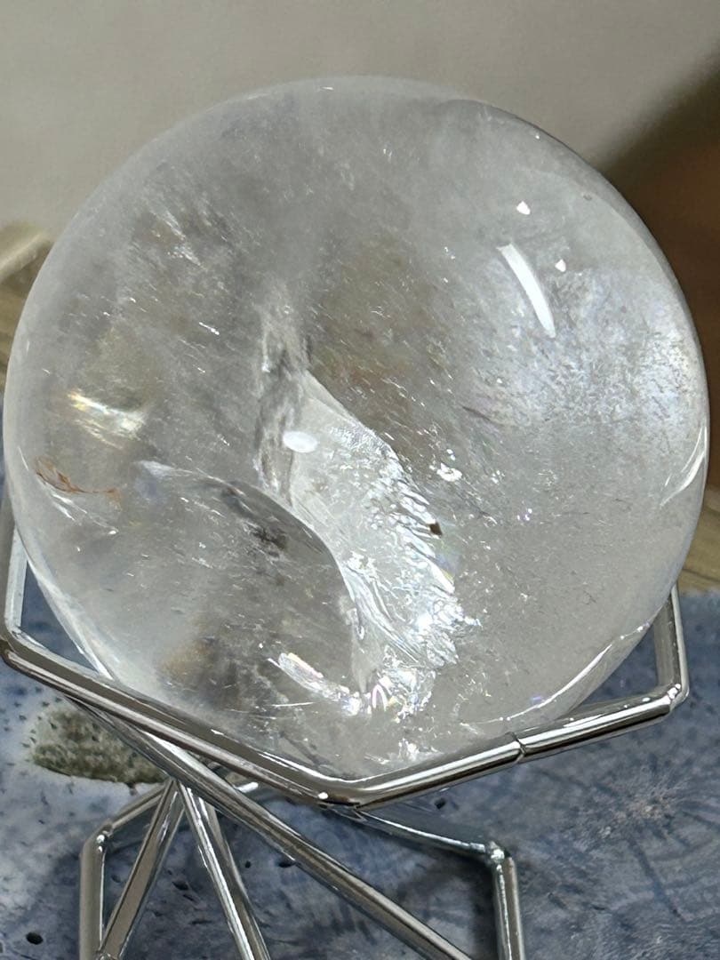 水晶インクォーツ　スフィア　 虹　天然石　置物