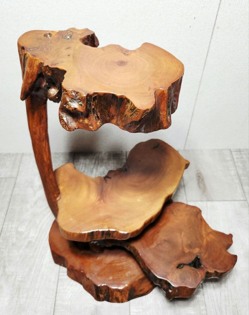 天然木 三段 飾り台 花台 和室 茶室 レトロ アンティーク