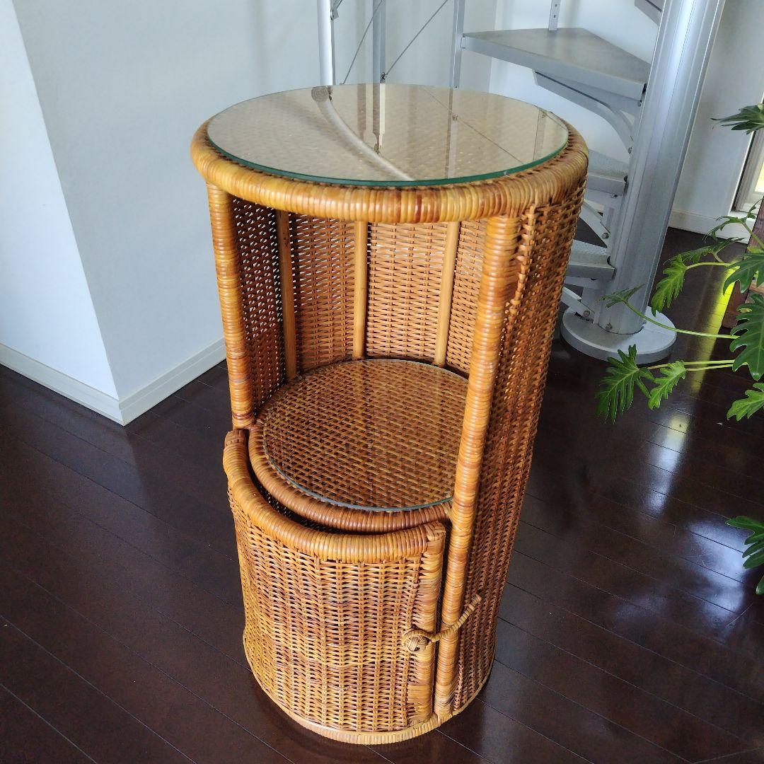 美品です！レトロ ラタン キャビネット 飾り棚 ガラス別売り