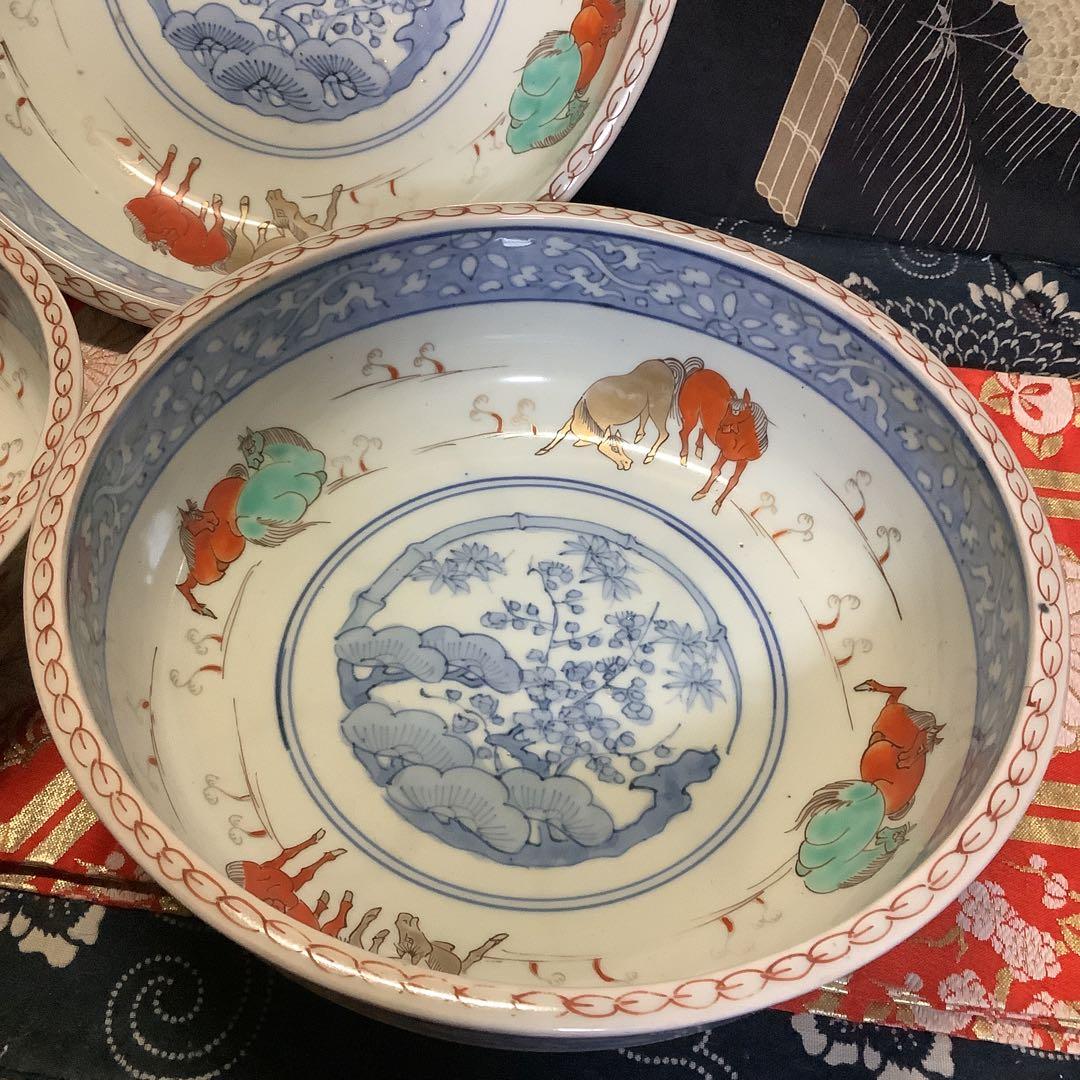 古伊万里　三つ鉢　鉢皿　女夫馬紋　幕末　馬年　九谷焼・大聖寺・李朝・輪島塗好き