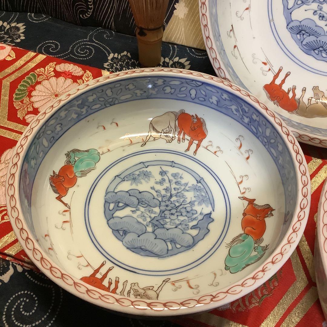 古伊万里　三つ鉢　鉢皿　女夫馬紋　幕末　馬年　九谷焼・大聖寺・李朝・輪島塗好き