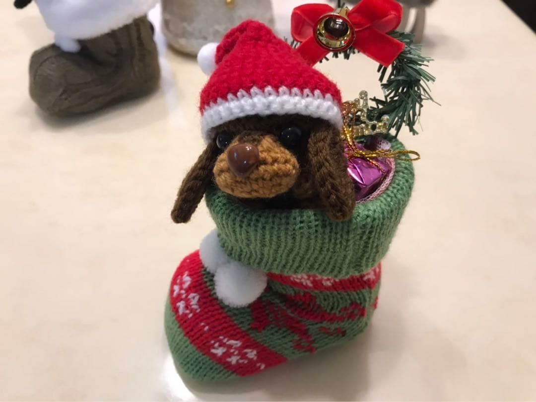 編みぐるみ♡クリスマスブーツ♡クリスマス♡ダックス♡インテリアに