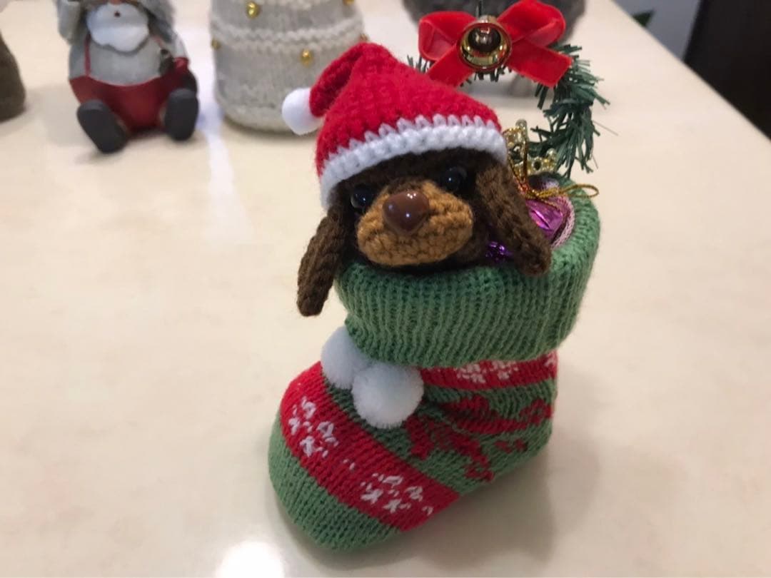 編みぐるみ♡クリスマスブーツ♡クリスマス♡ダックス♡インテリアに