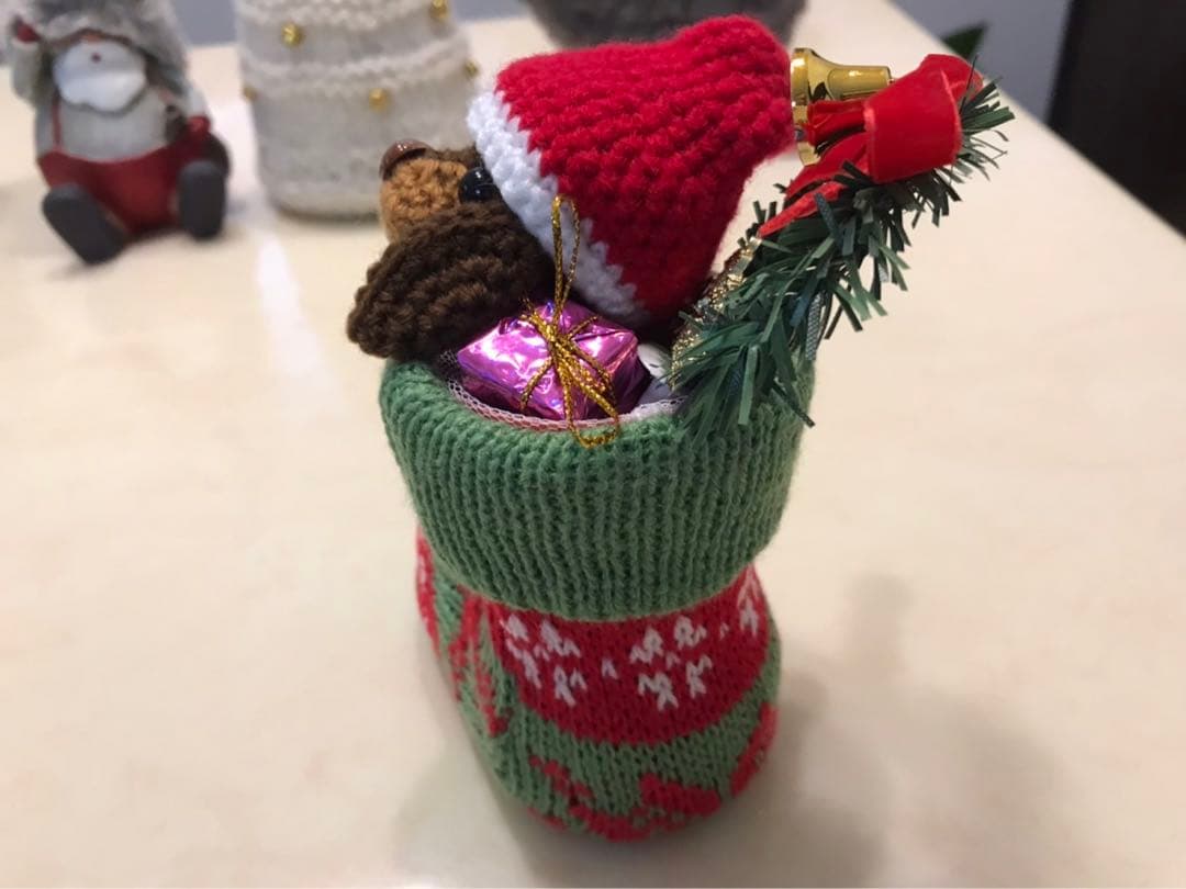 編みぐるみ♡クリスマスブーツ♡クリスマス♡ダックス♡インテリアに