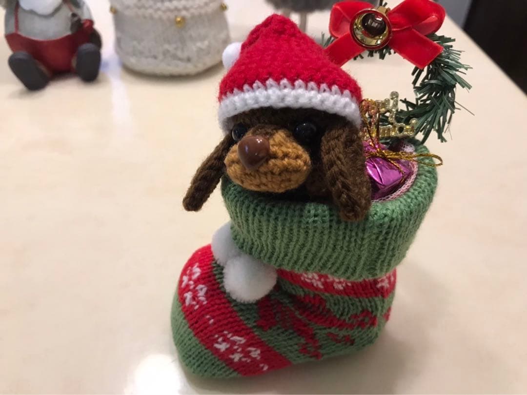 編みぐるみ♡クリスマスブーツ♡クリスマス♡ダックス♡インテリアに