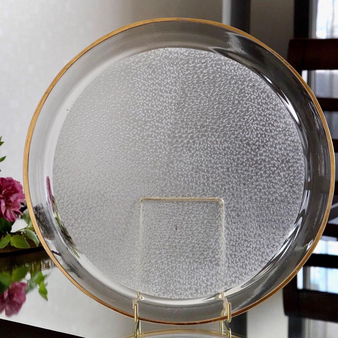 希少美品◆オールドサンルイ《金彩 アシッドエッチング》大型トレイ◆優雅な装飾美
