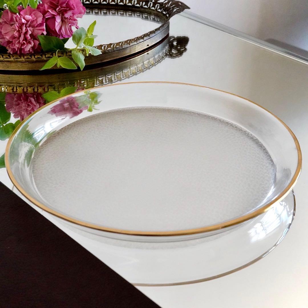 希少美品◆オールドサンルイ《金彩 アシッドエッチング》大型トレイ◆優雅な装飾美