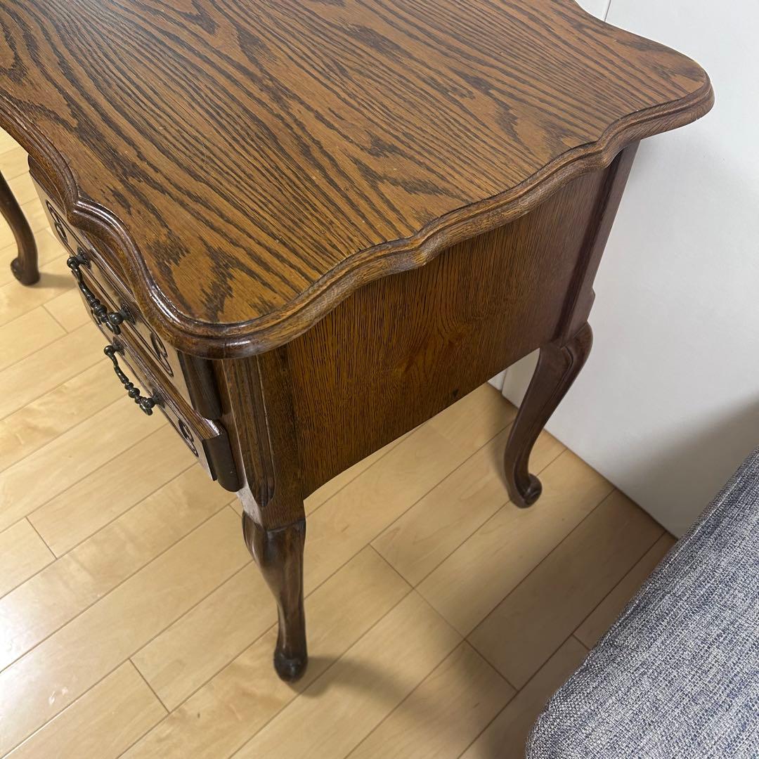 アンティーク　三越家具ブルージュ　ルーマニア製　オーク材デスク　英国　猫脚　虎柄