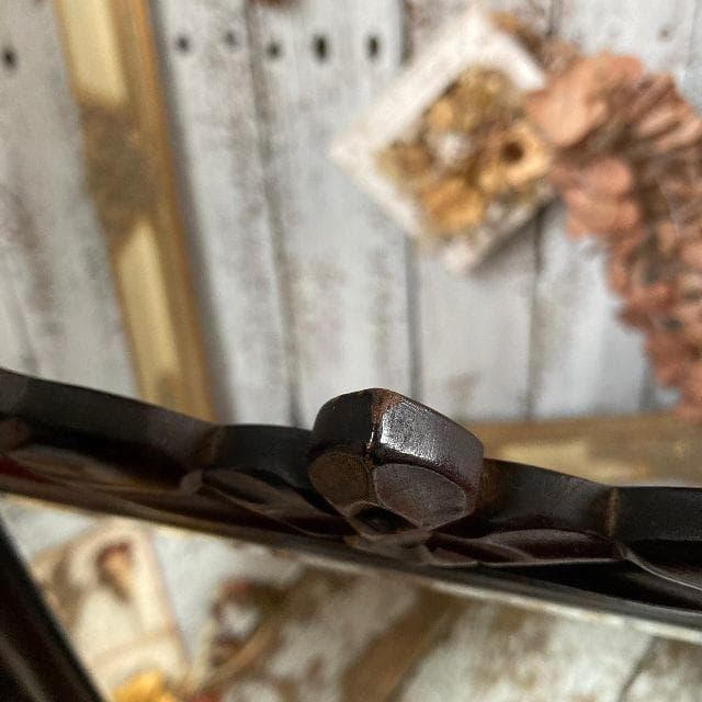 ヴィンテージ*アイヌ 彫刻*古い 木彫り ウッドフレーム ウォールミラー壁掛け鏡