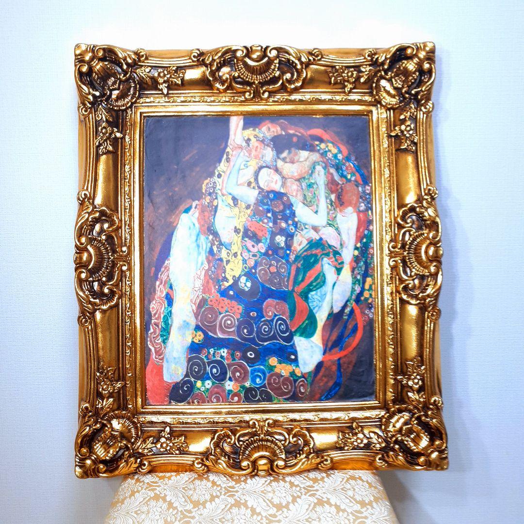 グスタフクリムト作画 TheMaiden 良質キャンバス 豪華 金箔額絵