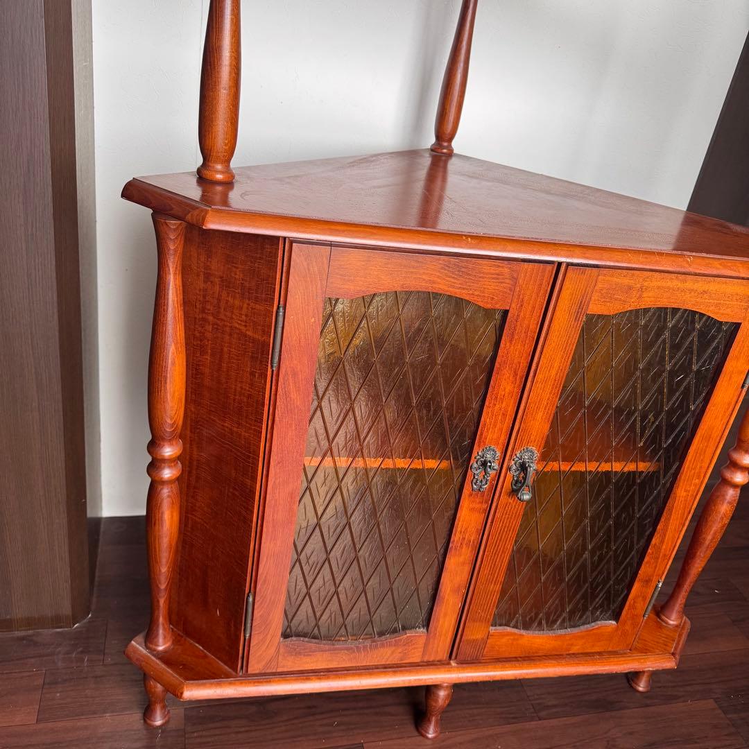 アンティークコーナーシェルフ　ガラス扉　ジャパンヴィンテージ　ミッドセンチュリー